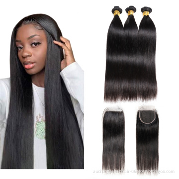 Top quality 30 32 inchwholesale human hair weave bundles with closure 13*4 transparent swiss lace frontal closure with bundles
